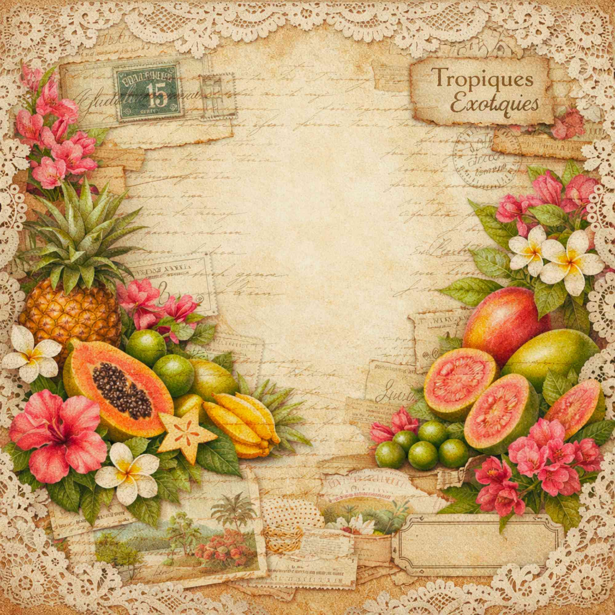 Kit Junk Journal Vintage Guadeloupe, 16 Papiers Numériques 12x12, Scrapbooking Tropical, Papeterie Artisanale, Téléchargement Instantané ZIP