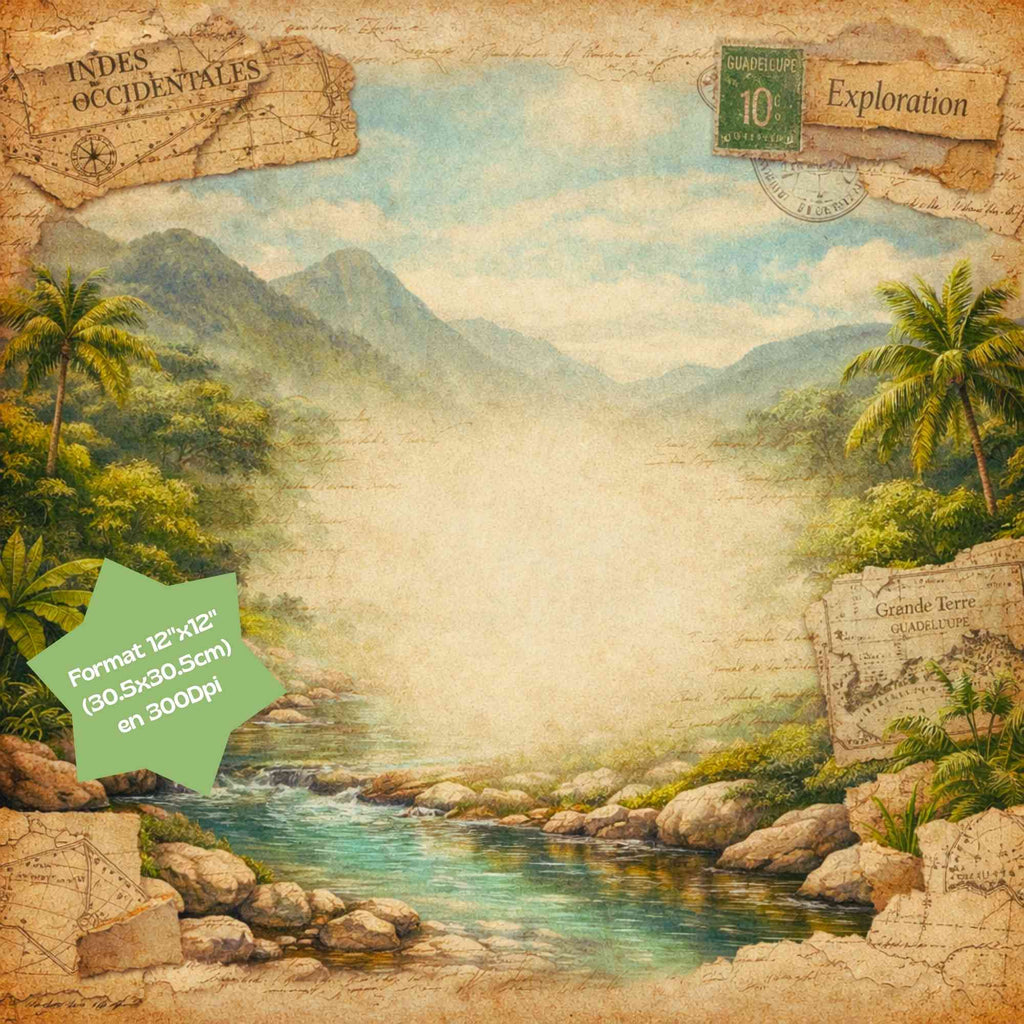 Kit Junk Journal Vintage Guadeloupe, 16 Papiers Numériques 12x12, Scrapbooking Tropical, Papeterie Artisanale, Téléchargement Instantané ZIP
