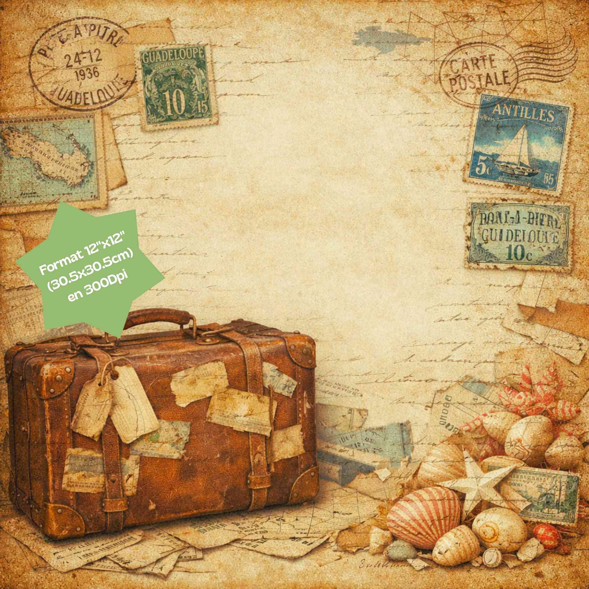 Kit Junk Journal Vintage Guadeloupe, 16 Papiers Numériques 12x12, Scrapbooking Tropical, Papeterie Artisanale, Téléchargement Instantané ZIP