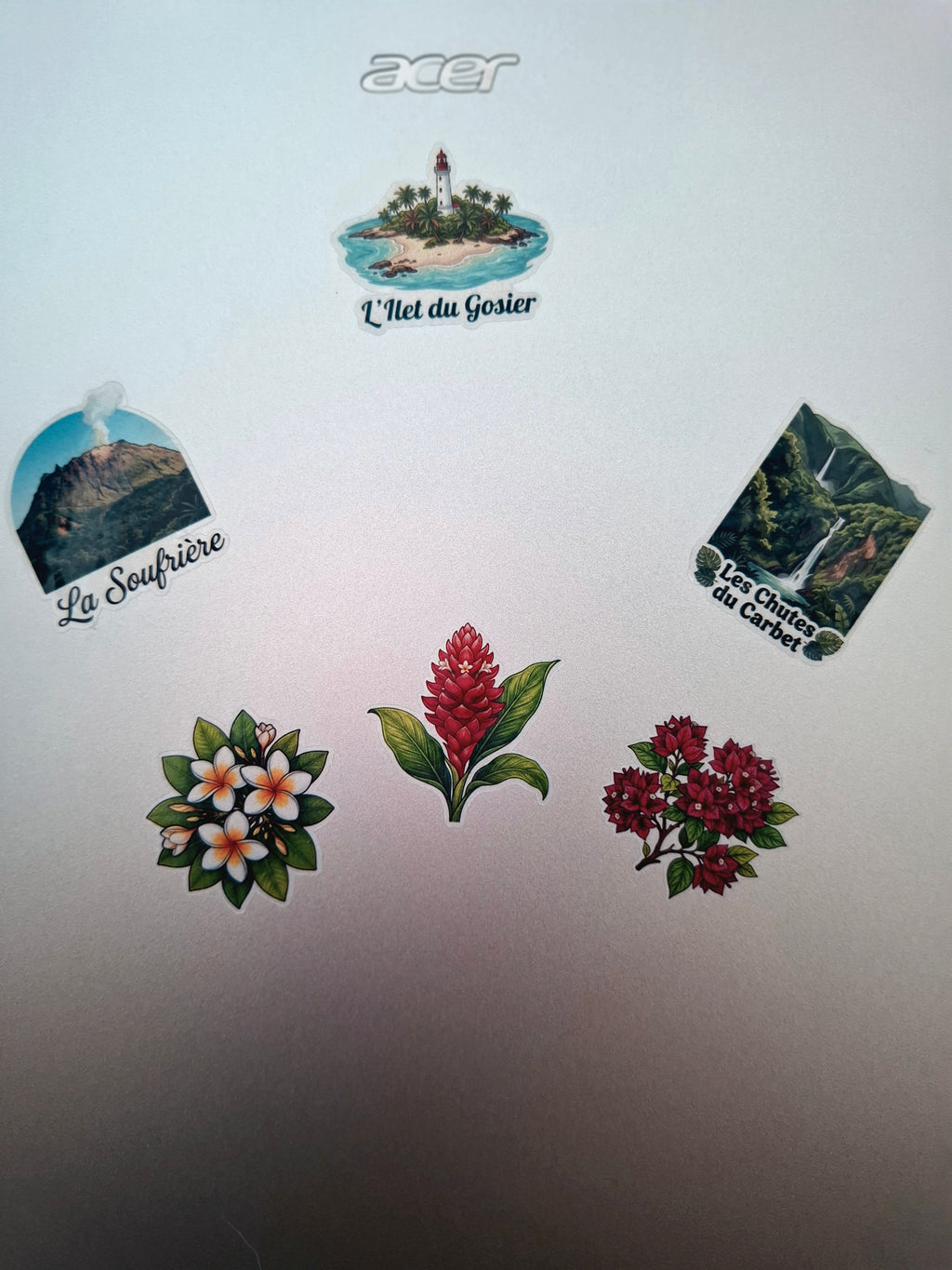 ✨ Planche de Stickers Transparents et Imperméables | Style Aquarelle Botanique et Paysages de Guadeloupe