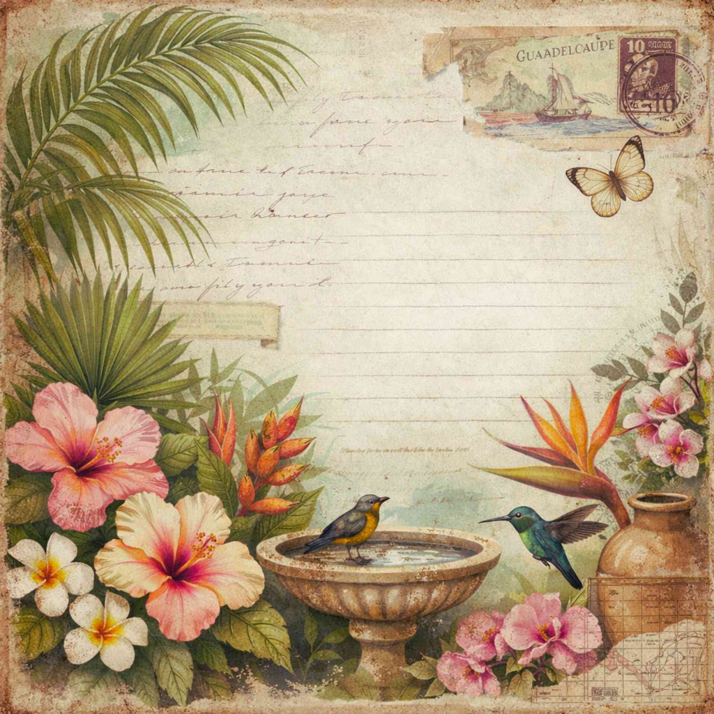 Kit Junk Journal Vintage Guadeloupe, 16 Papiers Numériques 12x12, Scrapbooking Tropical, Papeterie Artisanale, Téléchargement Instantané ZIP