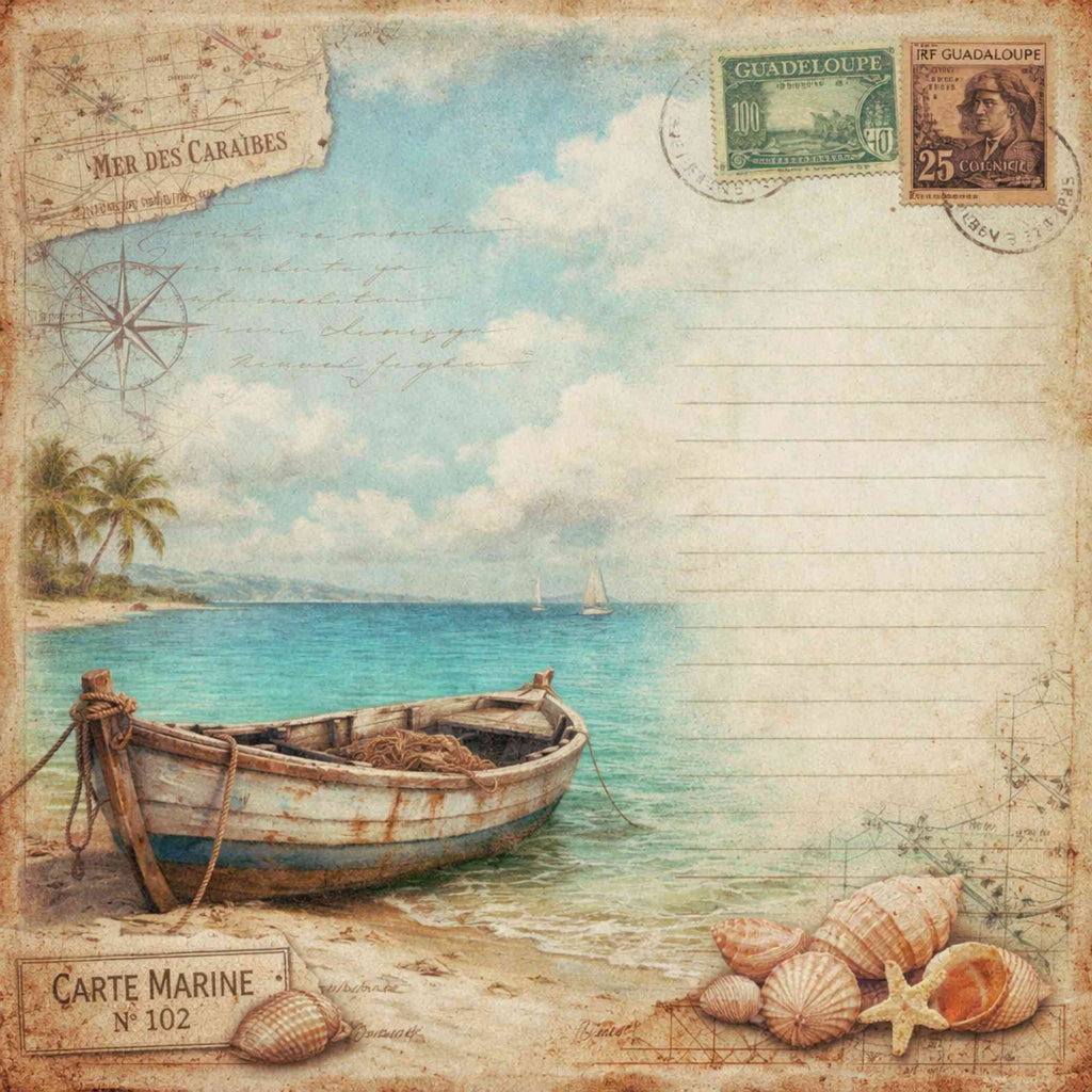 Kit Junk Journal Vintage Guadeloupe, 16 Papiers Numériques 12x12, Scrapbooking Tropical, Papeterie Artisanale, Téléchargement Instantané ZIP