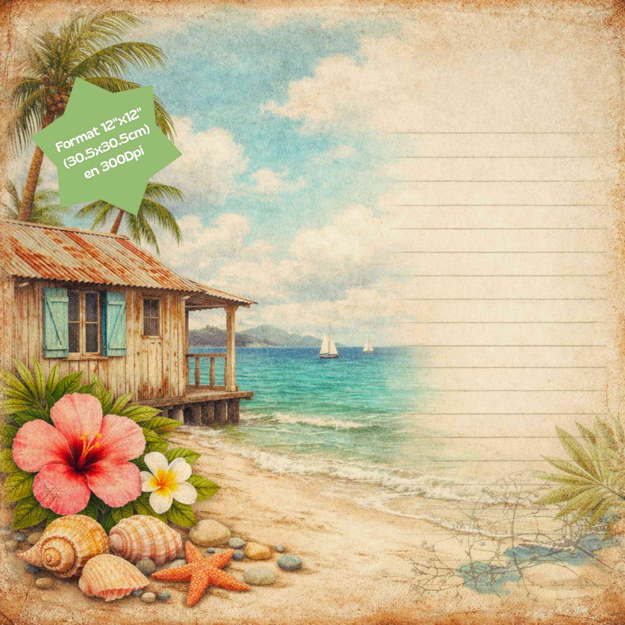 Kit Junk Journal Vintage Guadeloupe, 16 Papiers Numériques 12x12, Scrapbooking Tropical, Papeterie Artisanale, Téléchargement Instantané ZIP