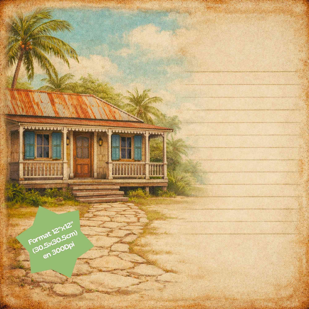 Kit Junk Journal Vintage Guadeloupe, 16 Papiers Numériques 12x12, Scrapbooking Tropical, Papeterie Artisanale, Téléchargement Instantané ZIP