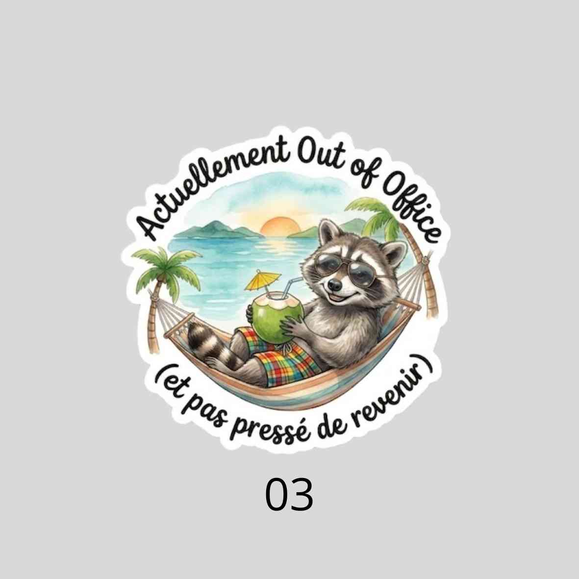 Autocollant Raton Laveur Sarcastique| Sticker Imperméable| Déco Humour PC & Gourde| Touche Madras| Les Aventures de Mr Tchip le Racoon