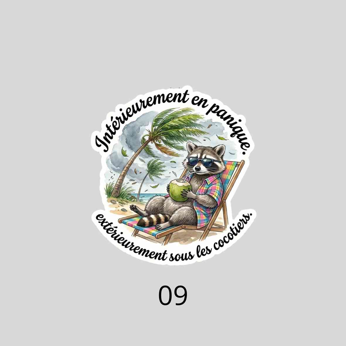 Autocollant Raton Laveur Sarcastique| Sticker Imperméable| Déco Humour PC & Gourde| Touche Madras| Les Aventures de Mr Tchip le Racoon